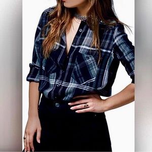 💖 Free People Wesley Black Plaid Button-Down Shirt
